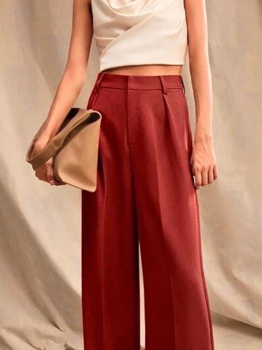 Anewsta Essential Elegant Intellectual Brown Wide Leg Pants With Pleated Design